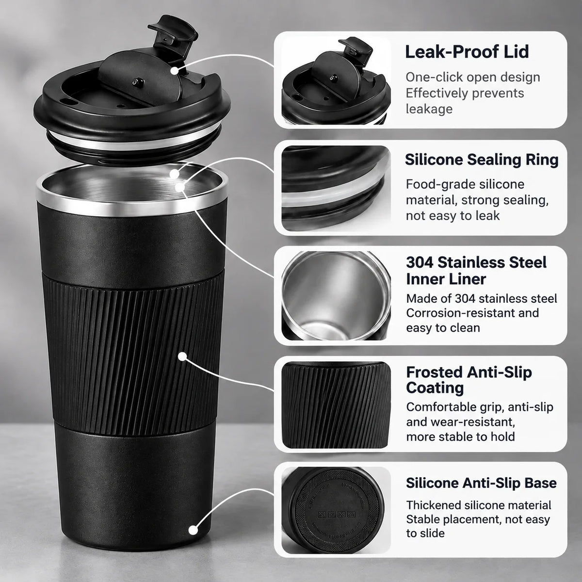 380/510ML Leak_Proof Travel Thermo Cup Stainless Steel Thermo Cafe Coffee Mug Car Thermos Mug for Tea Water Coffee Double