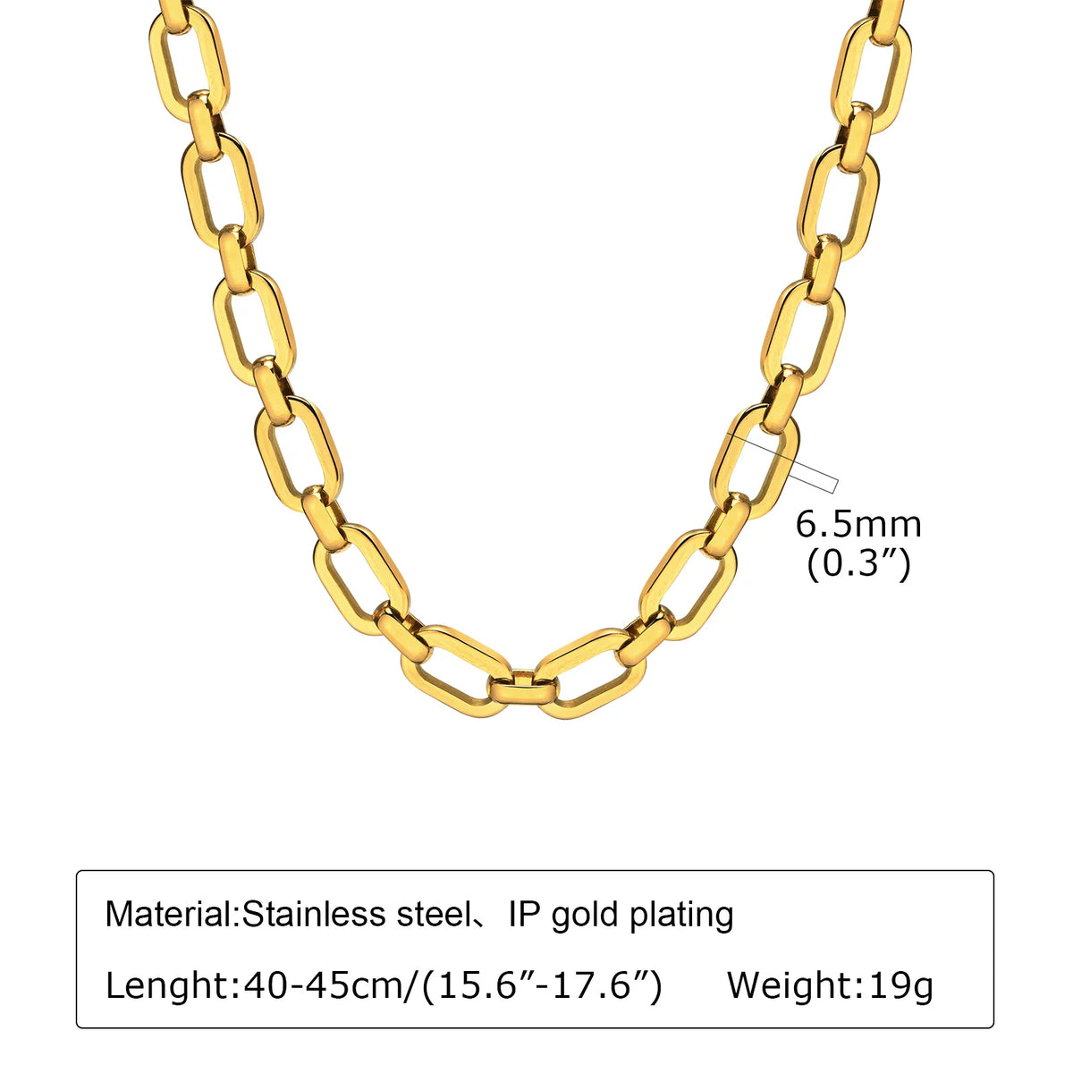 Chunky Gold Plated Link Necklace For Women, Stainless Steel Oval Thick Chain Choker Minimalist Jewelry Trendy Party Jewelry Gift