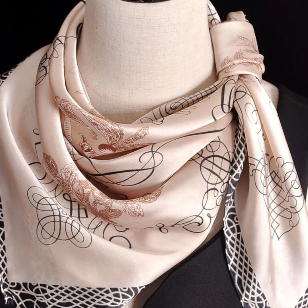 Luxury Apricot Print 70*70cm Silk Square Scarf Women Soft Satin Hairband Neckerchief Tie Female Headband Foulard Bag Ribbon Gift