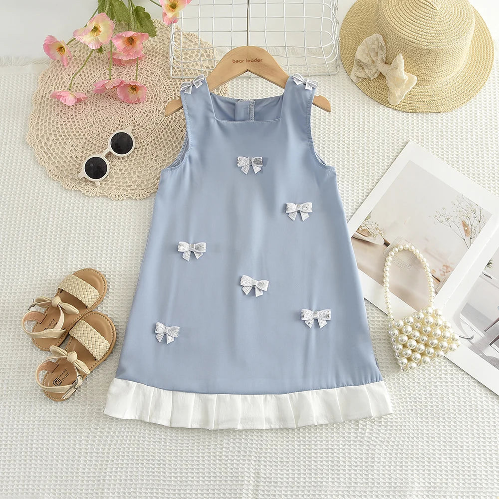 Black Bow Decoration Princess Dresses Korean Version Summer New Sleeveless Girls Dress Sweet and Simple Children's Clothing