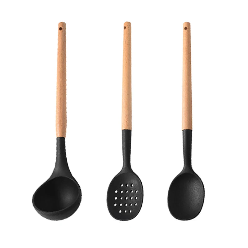 White Silicone Wooden Handle Soup Spoon Spatula Brush Scraper Pasta Egg Beater Non-stick Kitchen Cooking Tools Kitchenware