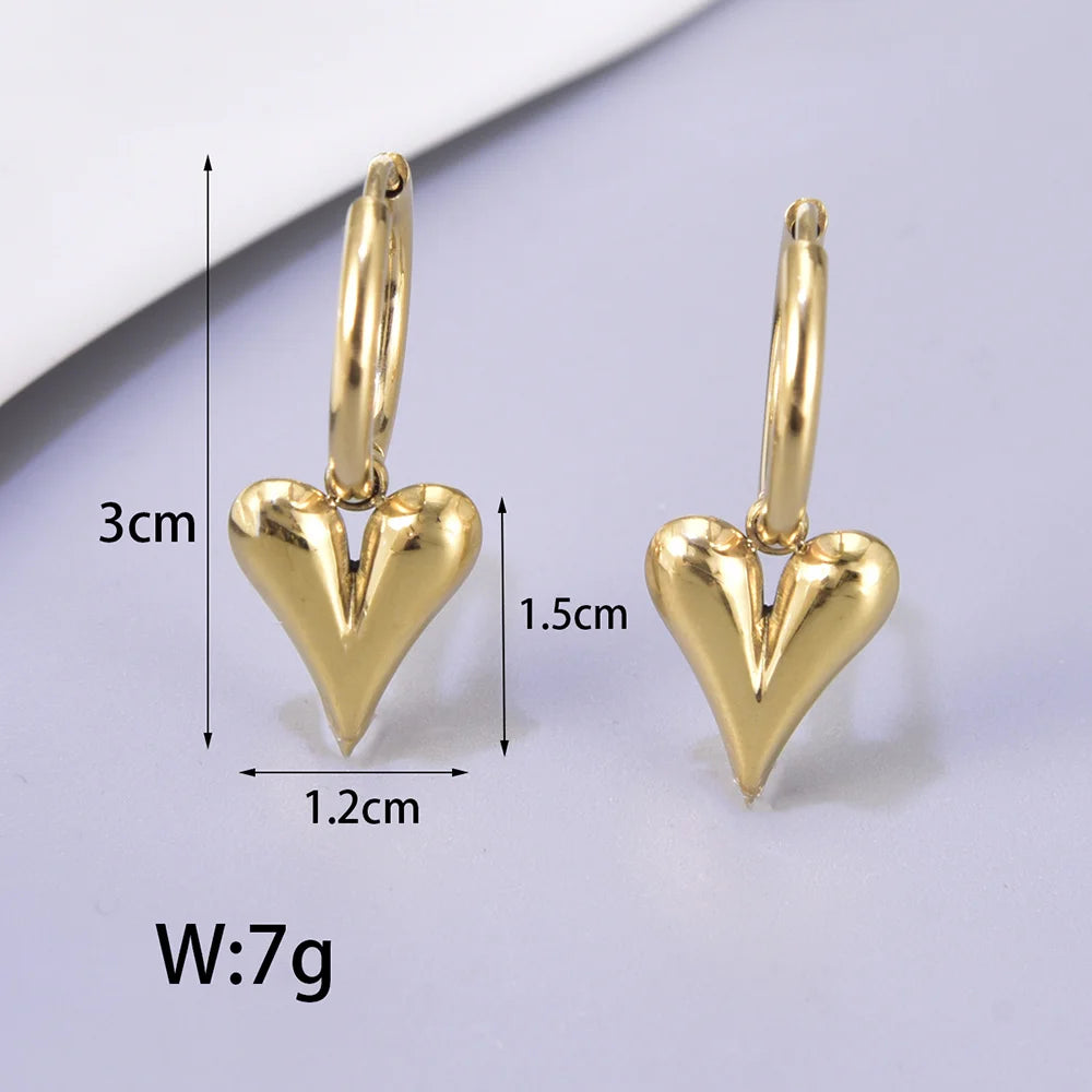 E79 Trendy Stainless Steel Detachable Heart Hoop Earrings Charm Gold Color Fashion Party Birthday Daily Jewelry for Women Girls