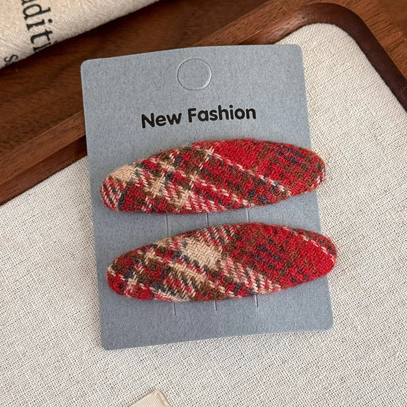 Red Polka Dot Plaid Hair Clip Luxurious, Refined, Minimalist BB Clip Autumn/Winter Small Hair Clip Woolen Side Hairpin