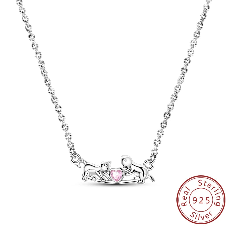 Necklace 925 Sterling Silver Butterfly Love Heart Bear Classic Simple Adjustable Necklace For Women Girl Fashion Jewelry Gifts