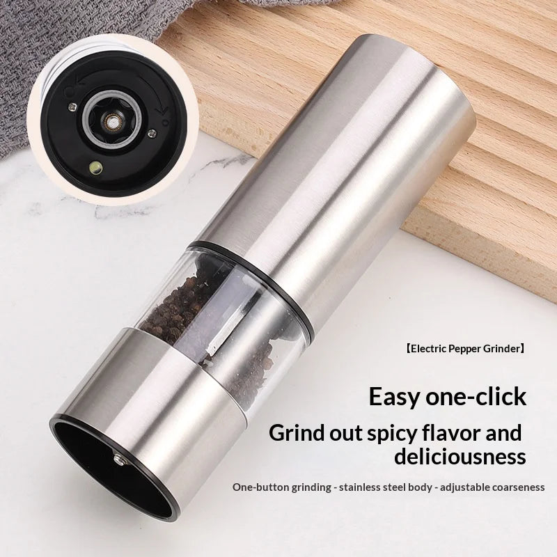 Battery‑Powered Salt and Pepper Grinder Set Stainless Steel Automatic Spice Mill With LED Indicator Light For Home Kitchen