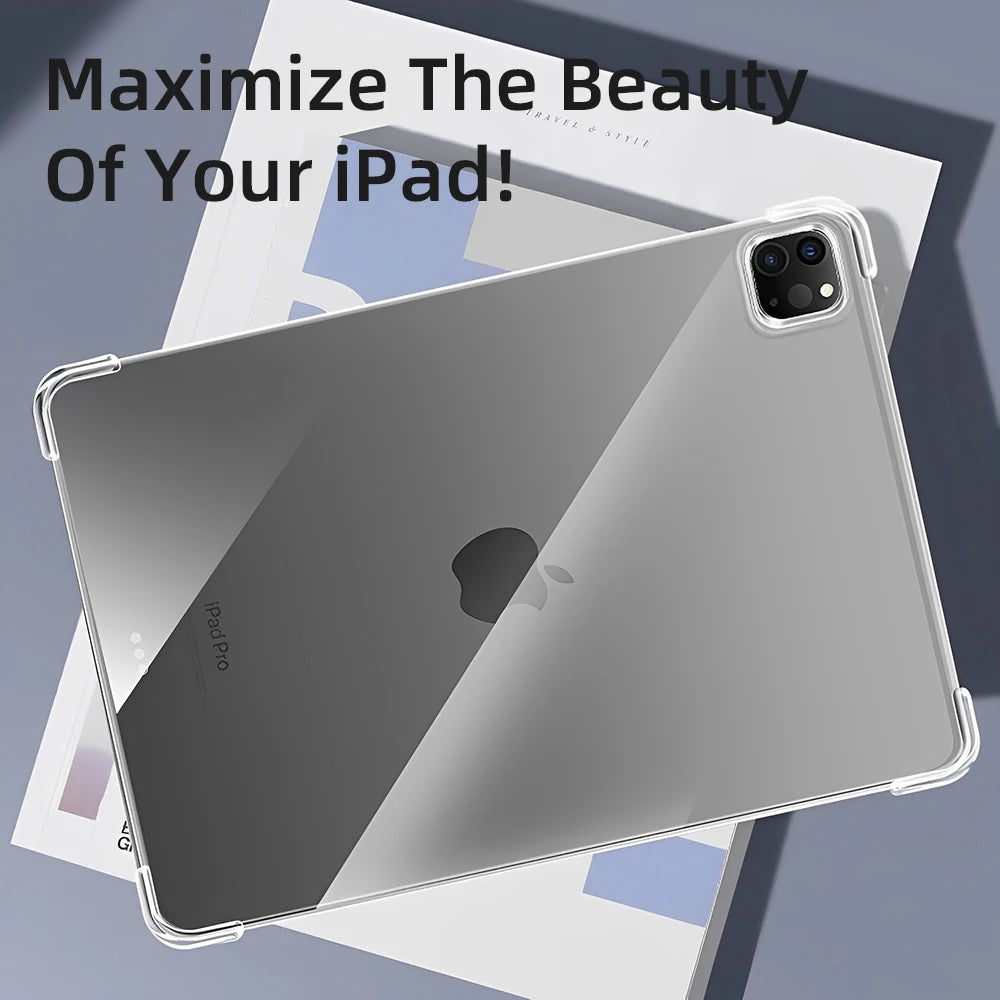 For iPad Air 11-inch M2 2024 Pro 11/13in M4 Case Transparent TPU Cover for iPad 10/9/8/7/6/5 Gen Air 4/5th 10.9 3rd 10.5 Mini 6