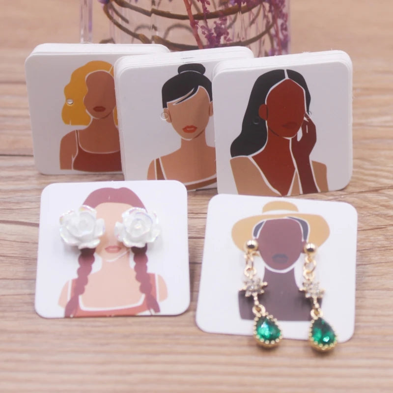 100pcs 4 x4cm new luxury brand jewelry pearl powder paper display earring cards, earrings, earring packaging label cards
