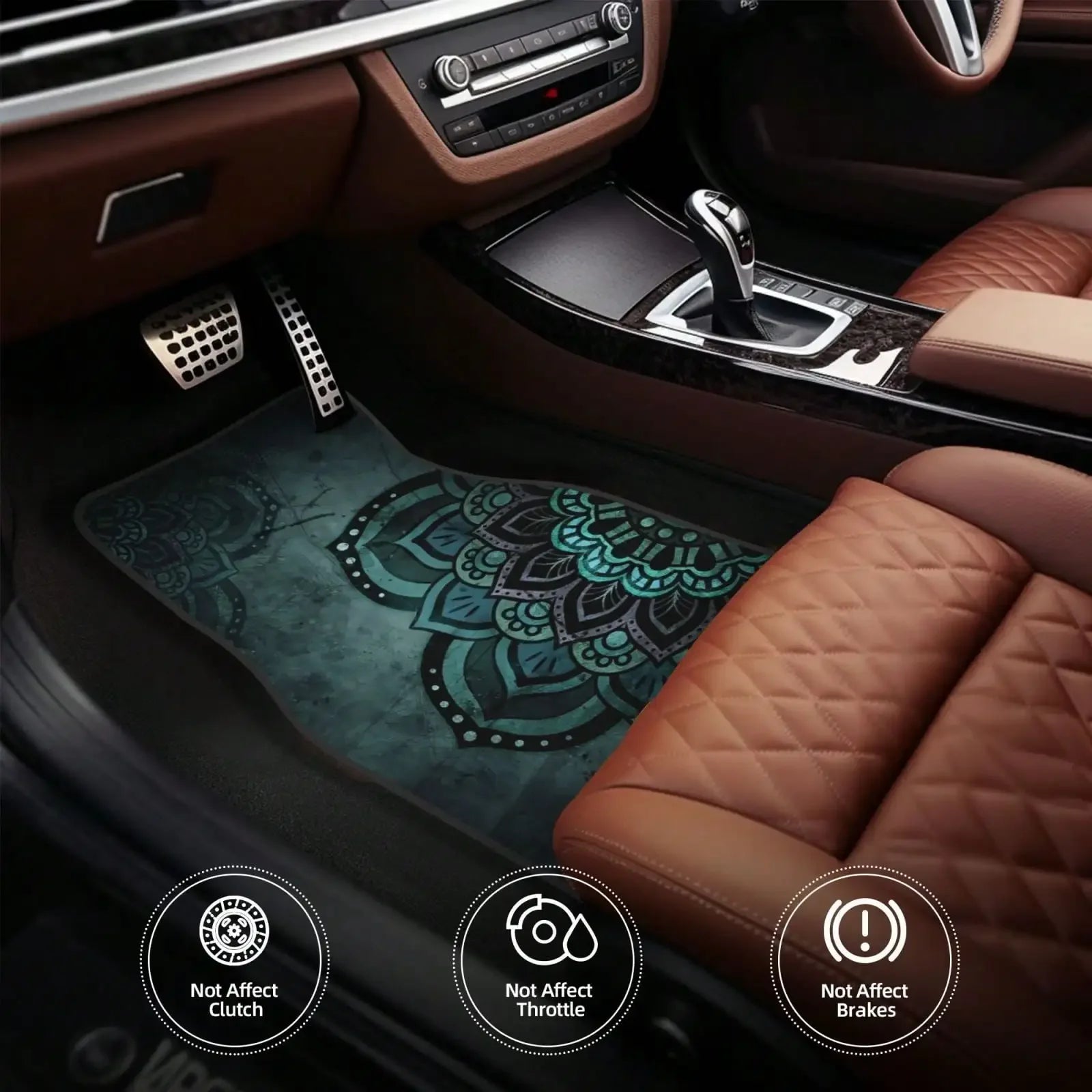 4pc Mandala pattern car floor mat non-slip and easy to clean, suitable for cars, SUVs, reinforced interior accessories