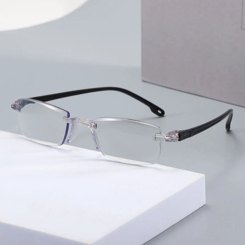 Retro Reading Glasses for Men Women Anti-blue Presbyopic Eyewear Frameless Trimming +1.0 To +4.0