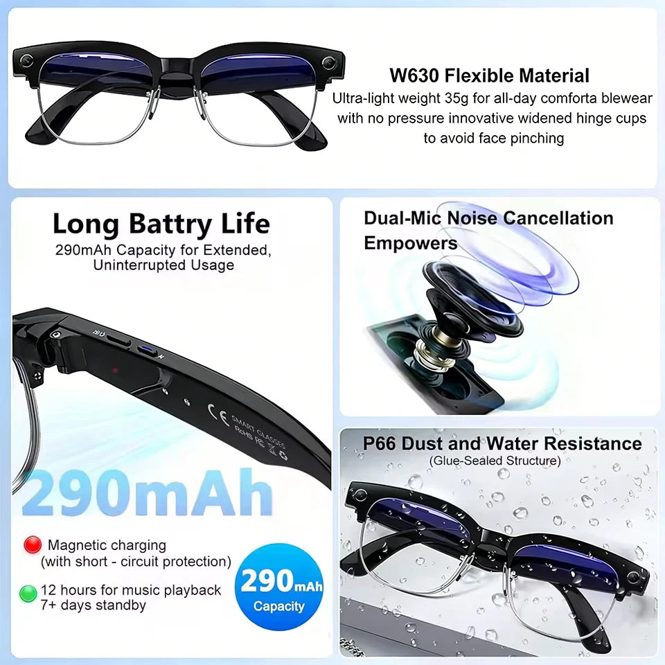 New Upgrade 800W Pixel Smart Glasses With Camera Video Recording AI Photo Recognition Call Language Translation Voice Sunglasses