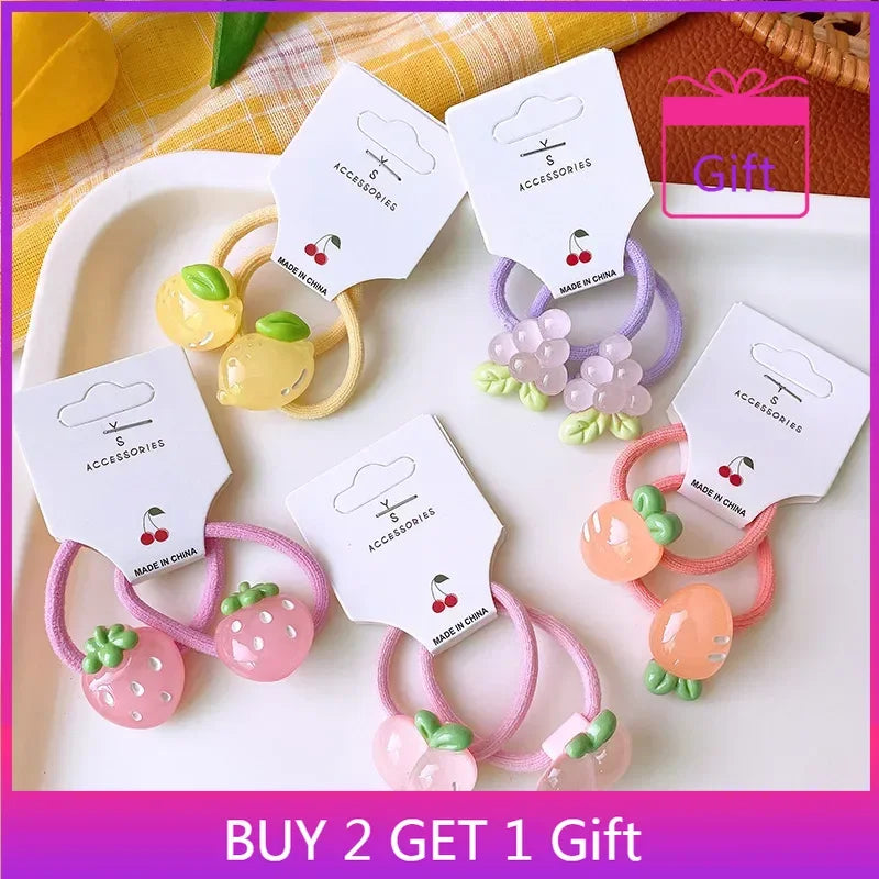 Cute Cartoon Translucent Strawberry Banana Hair Ties Baby High Elastic Soft Ponytail Hair Ropes Kids Hair Accessories