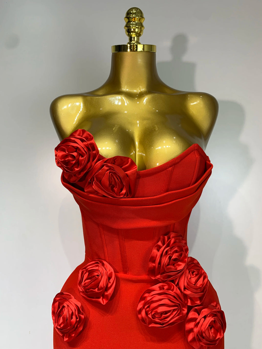2025 Newest Women Sexy Strapless Backless Red Flower Midi Bandage Dress Celebirty Elegant Evening Club Party Birthday Dresses
