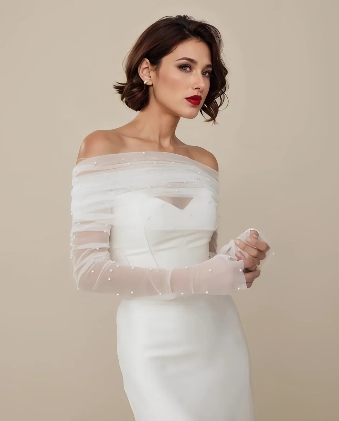 VG73 Bride Wrap Set Detachable Sleeve Bridal Shoulders Wedding Cover Party Bolero Woman Transparent Jacket  Removable Gloves