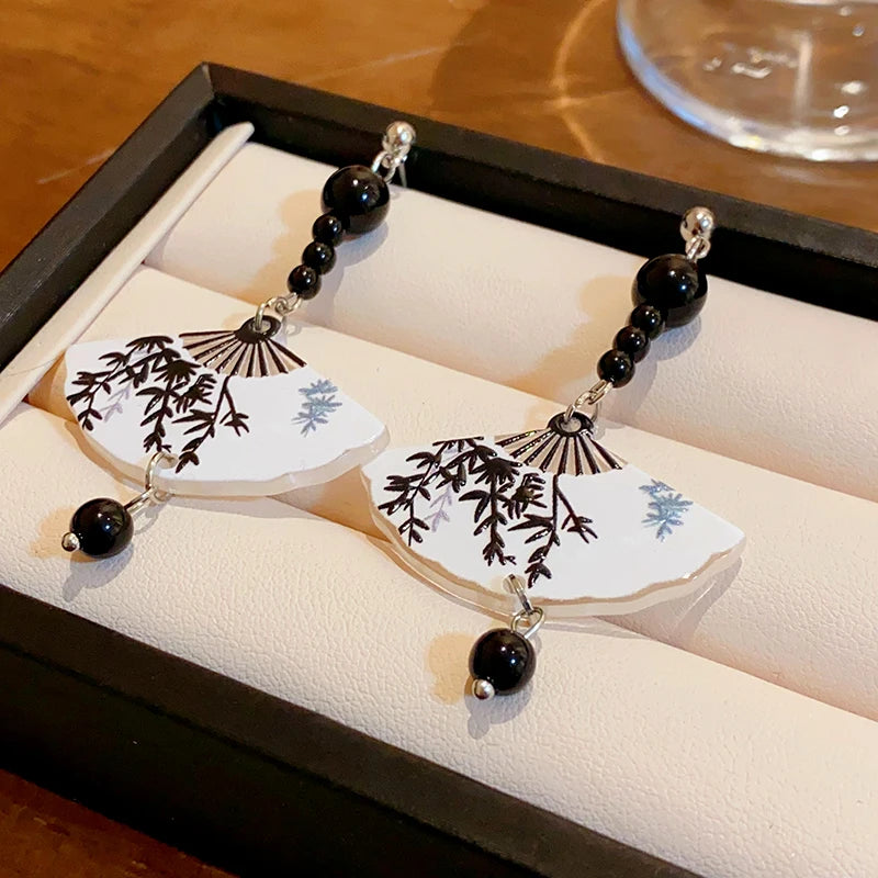Neo-chinese Style Bamboo Joint Flower Earrings Imitation Pearl Fringe Earring New National Tide Personality  Earrings Women  K-