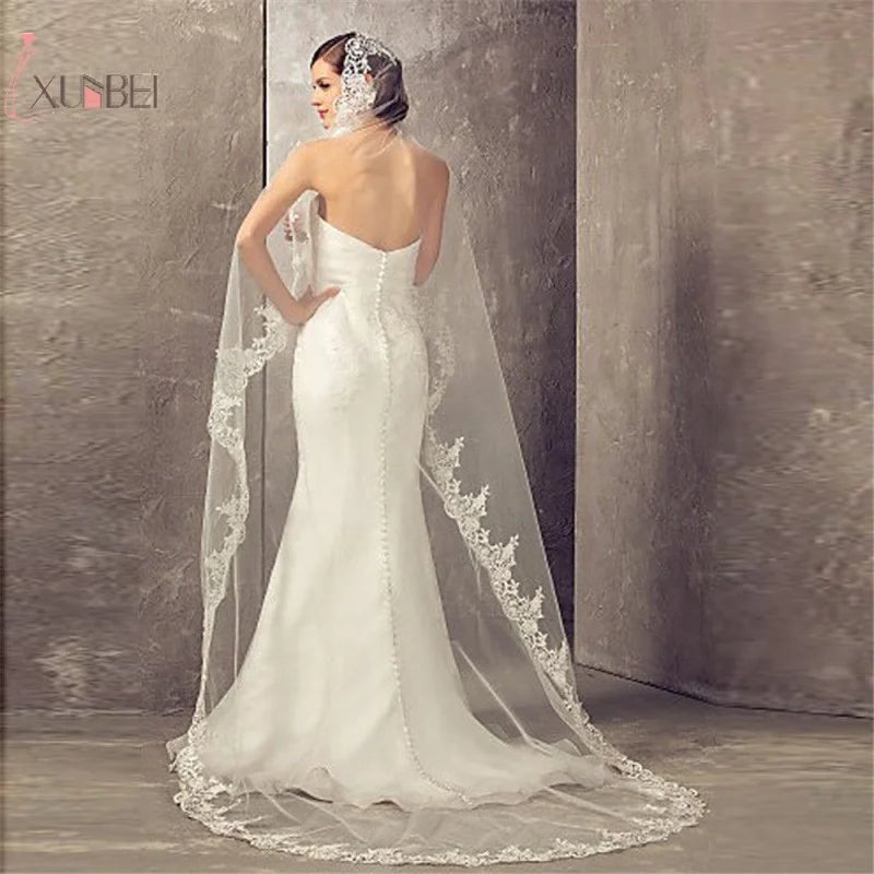 Wedding Veil Lace Edge Long Luxurious Bridal Veil White/Ivory Veil With Comb Tulle Cathedral One-layer 3 Meters Bride Accessorie