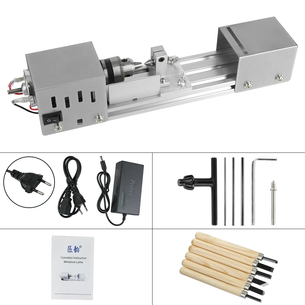 Mini Wood Lathe Machine Rotary Tool Miniature Buddha Pearl Lathe 12-24V DIY Woodworking Buddha Pearl Grinding Polishing