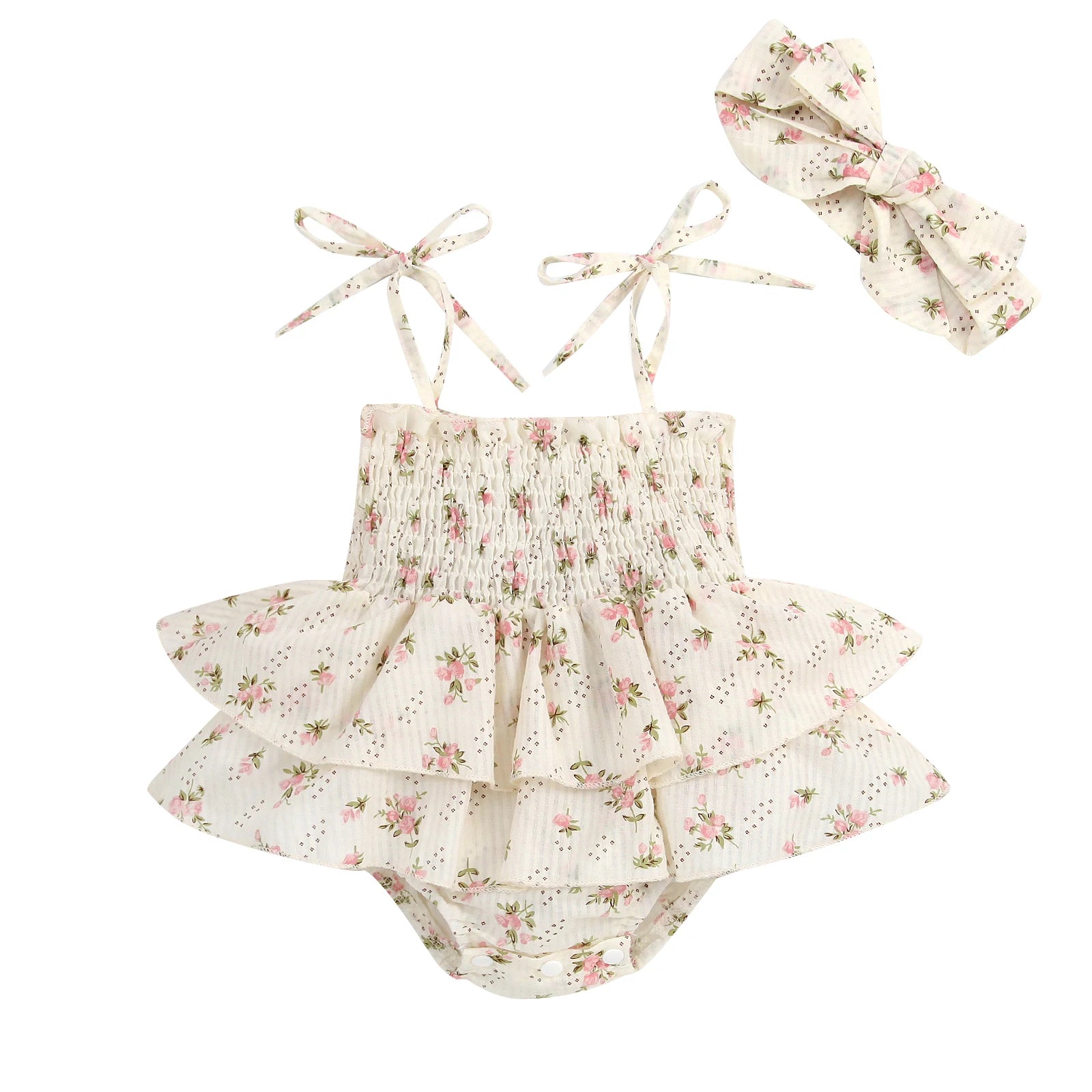 ma&baby 0-24M Baby Girl Romper Newborn Infant Jumpsuit Cute Floral Print Ruffle Sunsuit Headband Outfits Summer Clothing