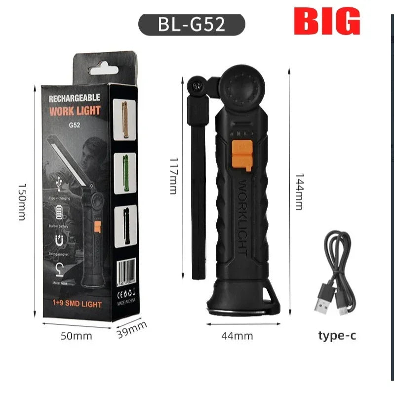 1pc COB LED Work Light Dimmable USB Rechargeable LED Flashlight Inspection Lamp With Magnet&Hook 14500/18650 Battery Torch Light