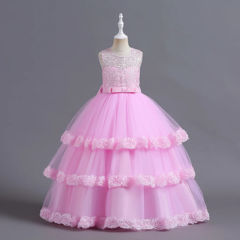 Purple Kids Flower Wedding Dress Birthday Party Ceremony Gown For Kids Girl Wear Lace Fairy Flower Girls Dresses