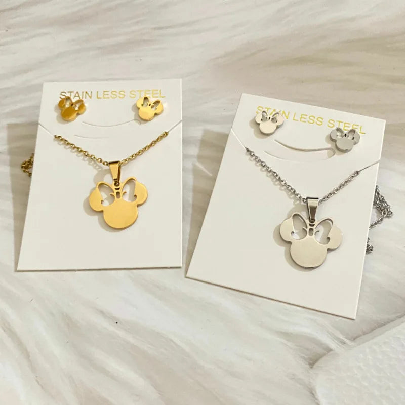 Anime Cute Cartoon Bow Mouse Stainless Steel Jewelry Set For Women