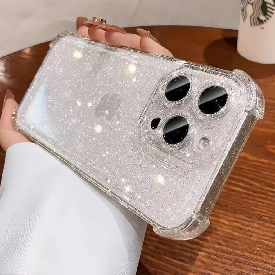 Luxury Shockproof Clear Bling Glitter Phone Case For iPhone 17 16 15 14 13 12 11 Pro Max Plus 16E Transparent Soft Bumper Cover