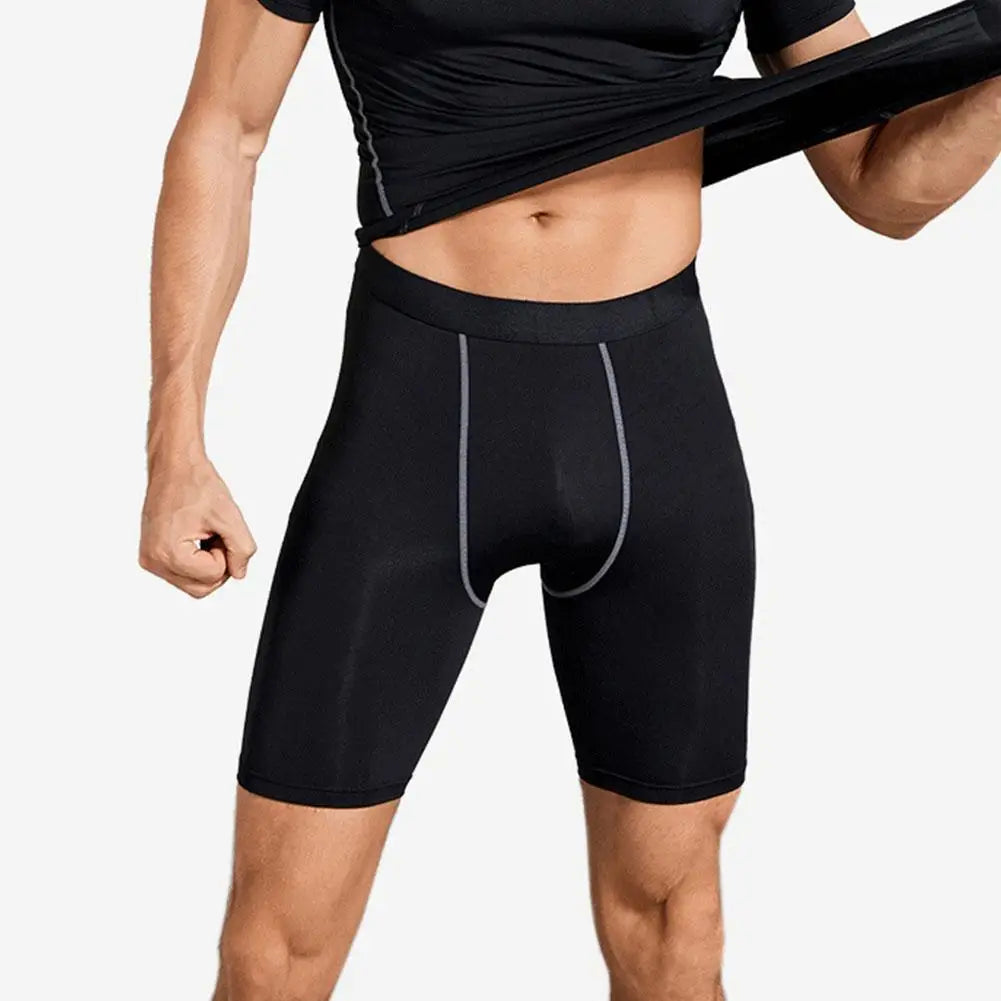 New Men‘s Compression Short Pants Elastic Quick Dry Running Fitness Shorts With Pocket Big Size Black Tight Gym Training Pants