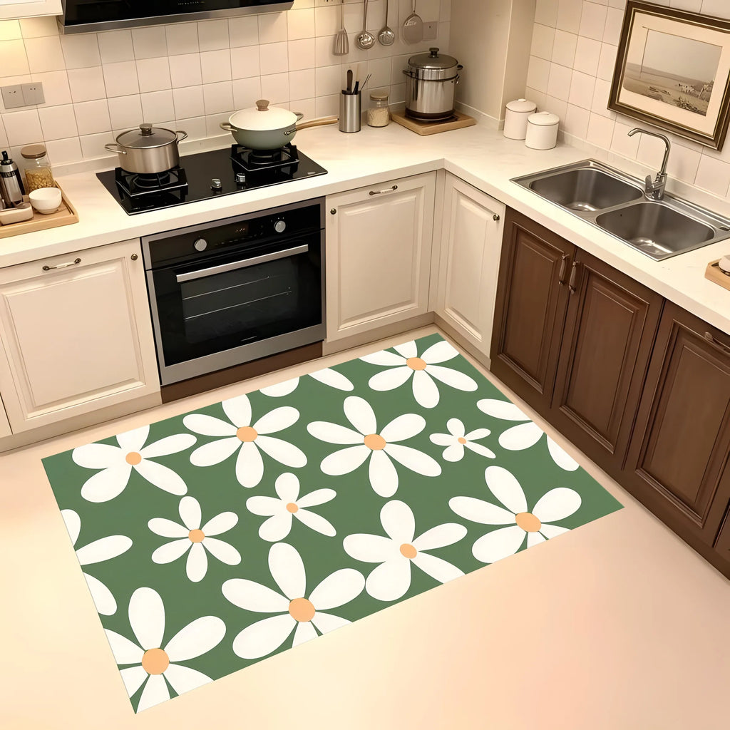Green Daisy Print Rug Soft Velvet Area Carpet Living Room Bedroom Home Decor Carpet Mat