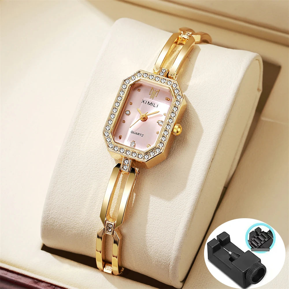 Ladies Fashion And Simple Diamond-Encrusted British Watch Casual Stainless Steel  Gold Bracelet Women's Dress Gift Wristwatch