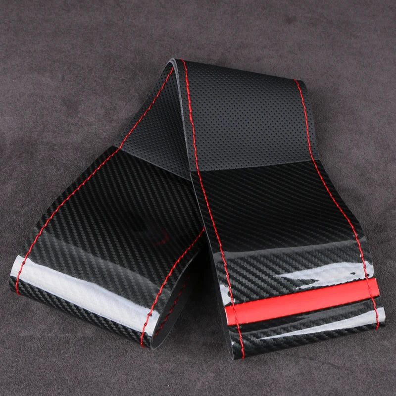 2025 New Carbon Fiber Hand Stitched Car Steering Wheel Cover for Universal 38cm Wheels Luxury Fashionable Durable Black Brown