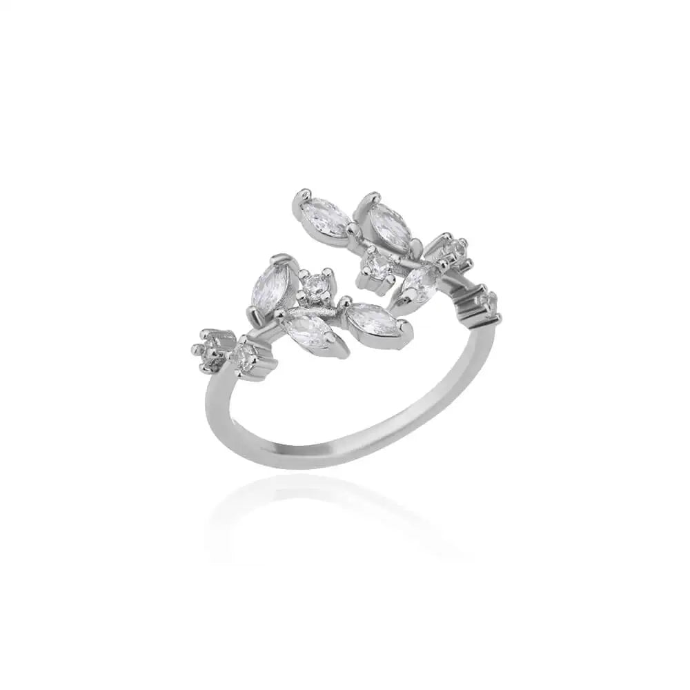 Luxury Zircon Double Layer Leaf Rings For Women Gold Color Stainless Steel Ring Boho Couple Jewelry Accesorios anillos mujer