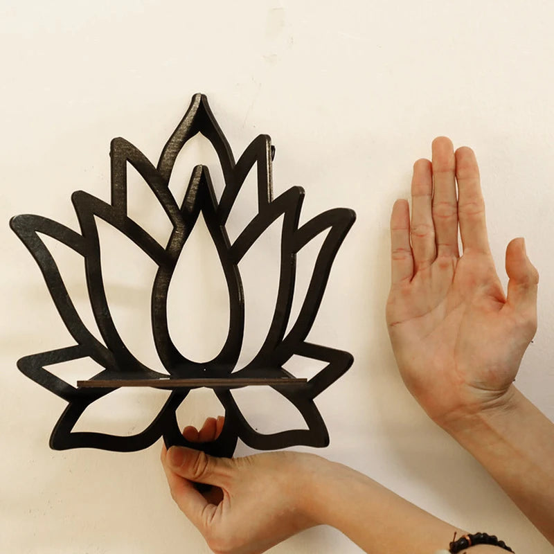 Wooden Lotus Hollow Decorative Rack Aromatherapy Organiser Essential Oil Candle Holder Wall Mounted Shelf Corner Shelf