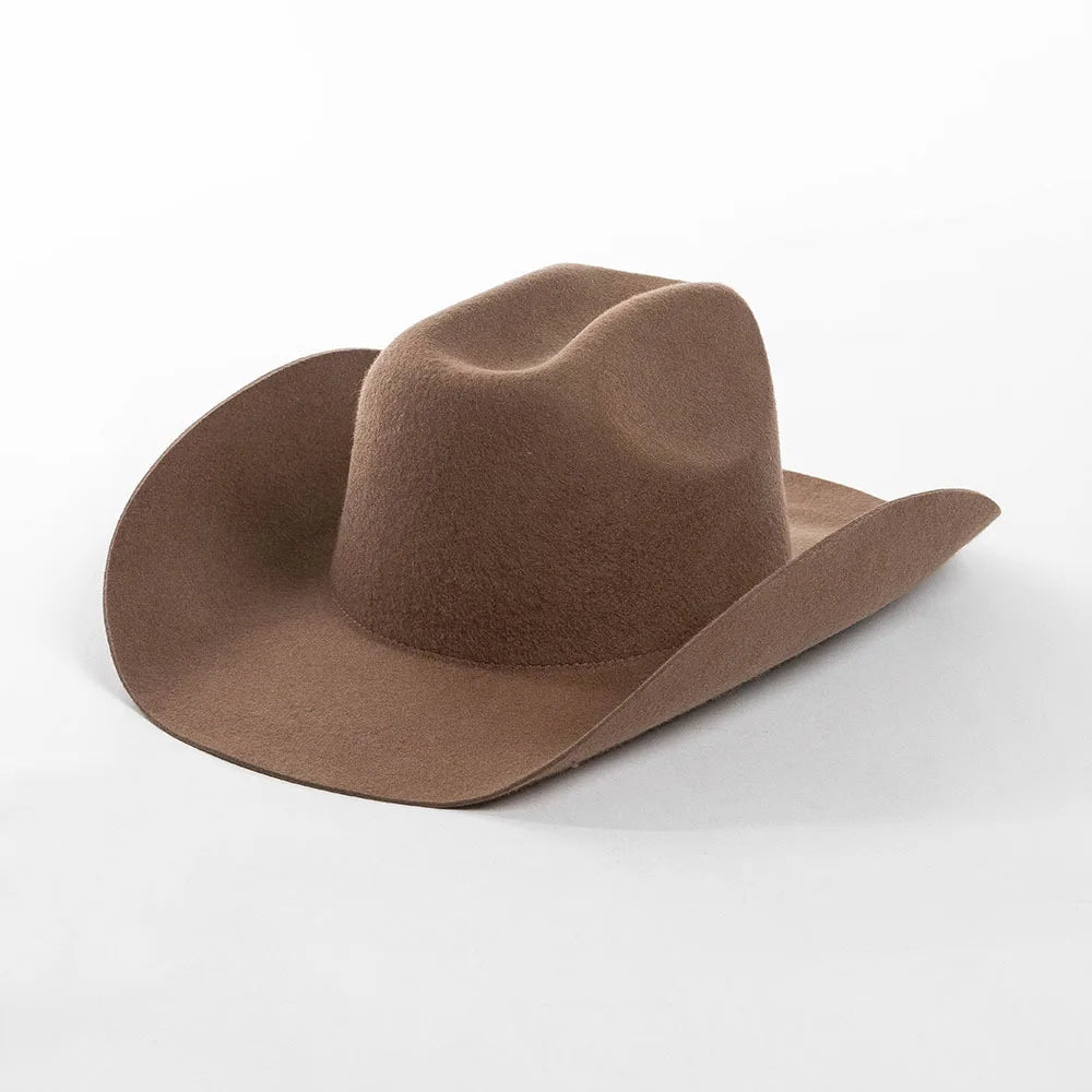 100% Wool Western Cowboy Hat Women Men Autumn Winter Casual Felt Cowgirl Hat Outdoor Sunshade Warm Concave Shape Fedoras Top Hat