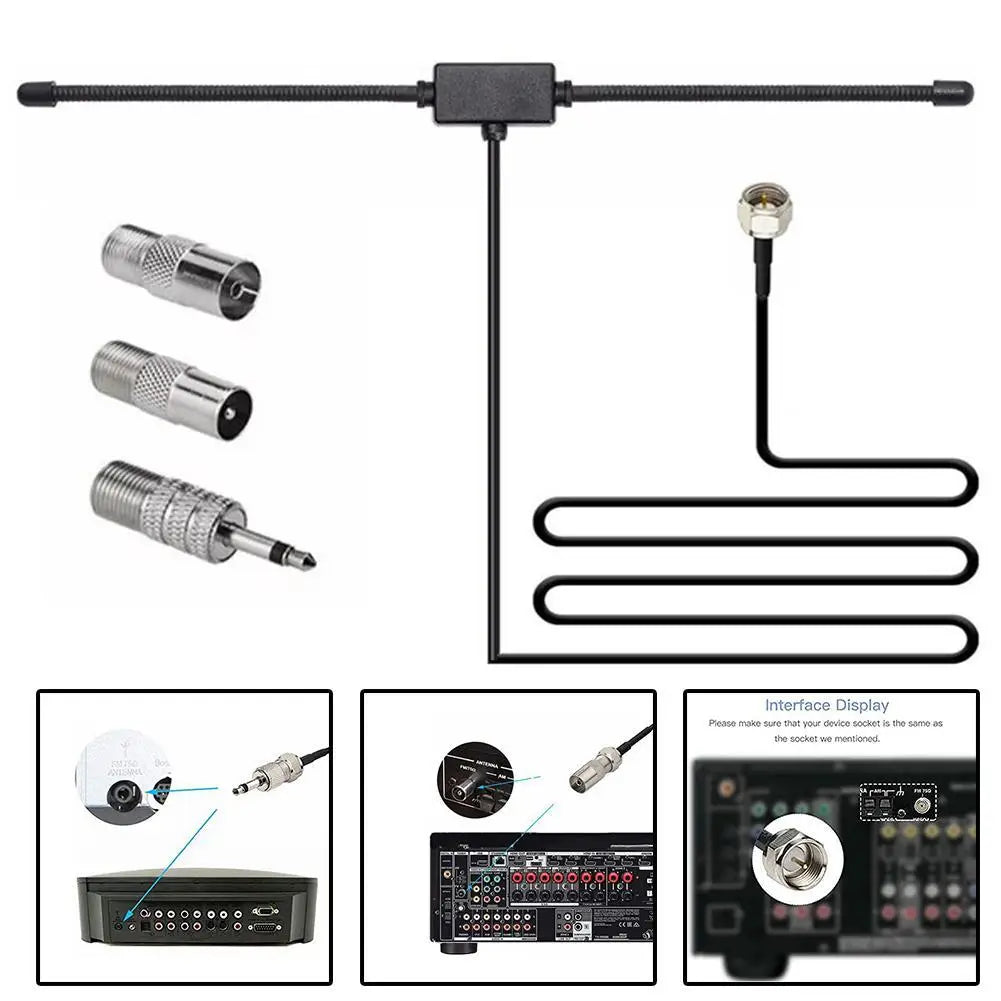 FM Radio Antenna FM Dipole Aerial Audio Plug Connector For Stereo Receiver Music System Audio Video Home Theater Receiver