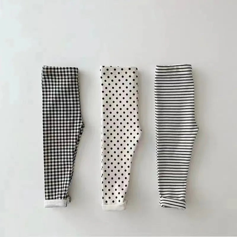 Spring Girls' Middle Pants 0-6 Year Old Striped Cotton Children's Pants Solid Color Casual Boys Baby High Elastic Pants