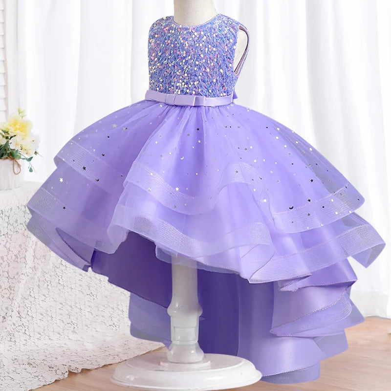 Christmas Carnival Ball Fluffy Birthday Party Dresses for Girls New Girl Embroidery Sequins 3-12 Year Old Girl Princess Dress