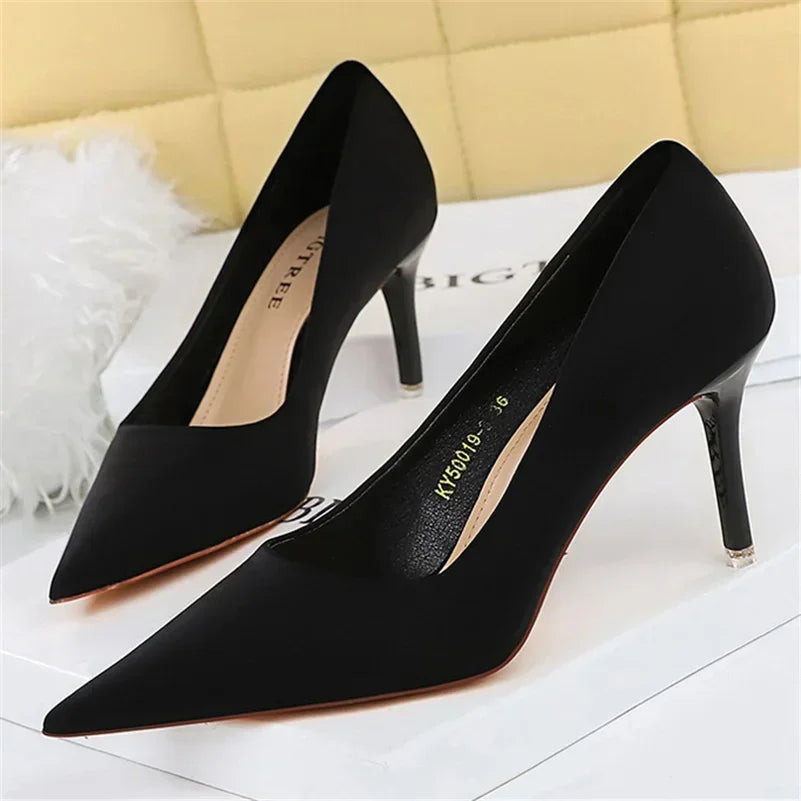 Woman Fashion Career Formal 7.5cm 10.5cm High Heels Colorful Shoes Lady Sweet Blue Yellow Wedding Scarpins Pumps Plus Size 34-43
