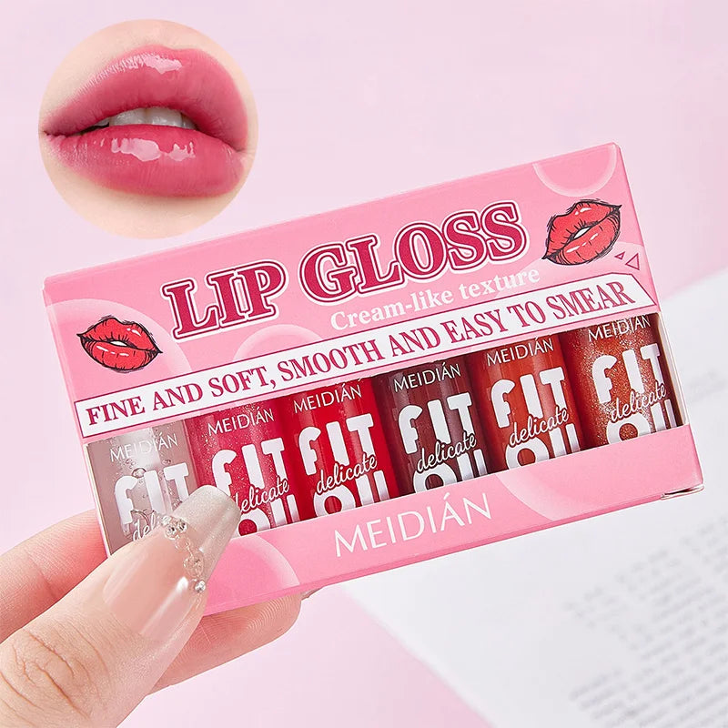 6Pcs Lip Oil Gloss Set, Hydrating High-Shine Non-Sticky Lip Gloss, Moisturizing Clear Pink Red Tint, Travel Makeup Gift