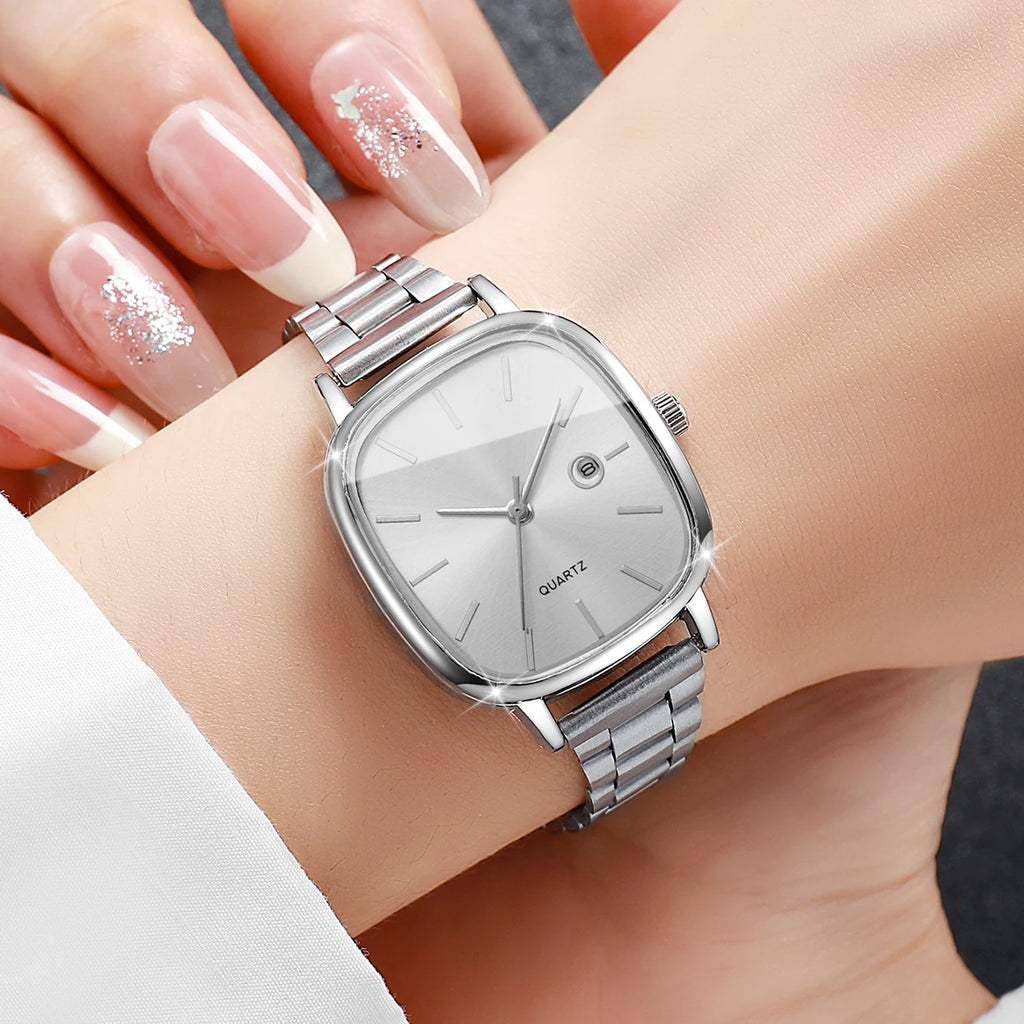 3PCS/Set Elegant Square Dial Women Watches Simple Calendar Quartz Wristwatches Bracelets Set Reloj Mujer (Without Box)