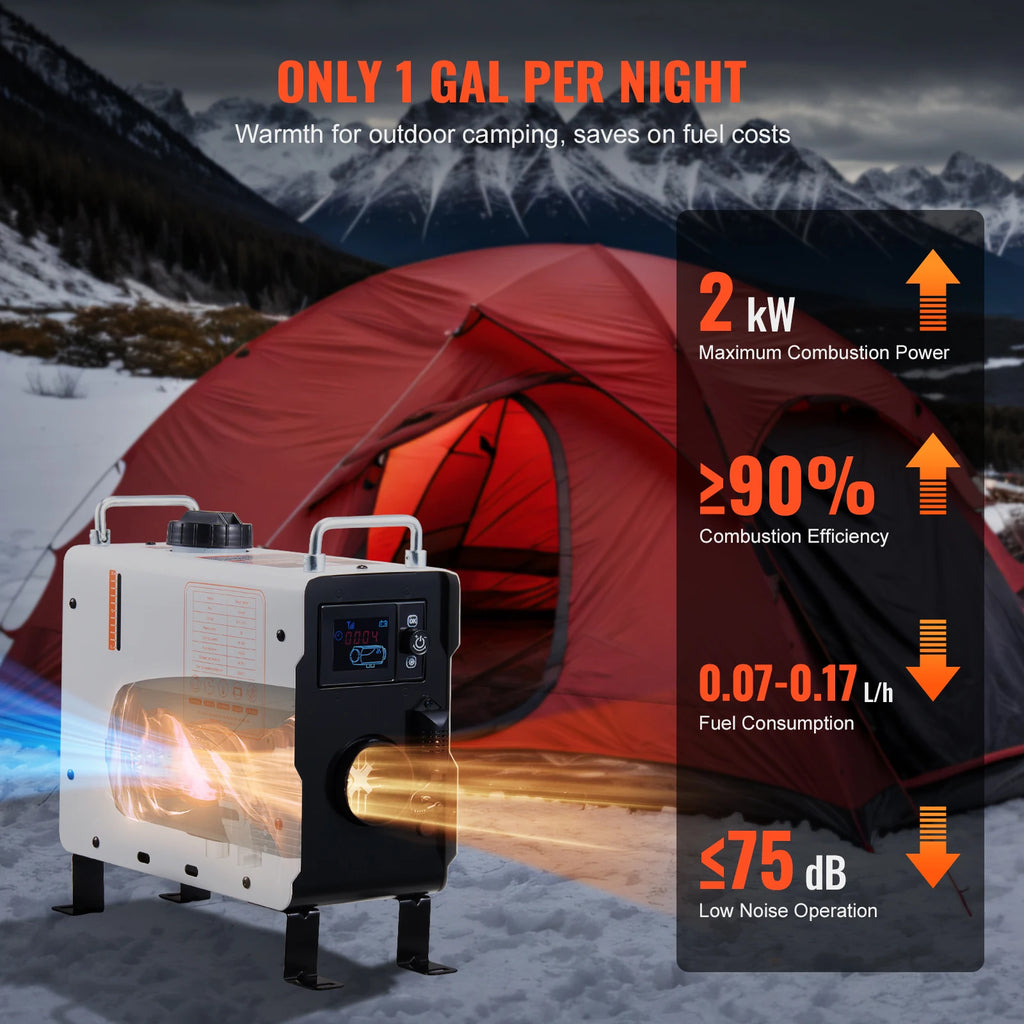 SucceBuy 2KW Diesel Heater 12V/24V All in One Diesel Air Heater with Remote Control Display Screen CO Alarm for Vehicle&Outdoor