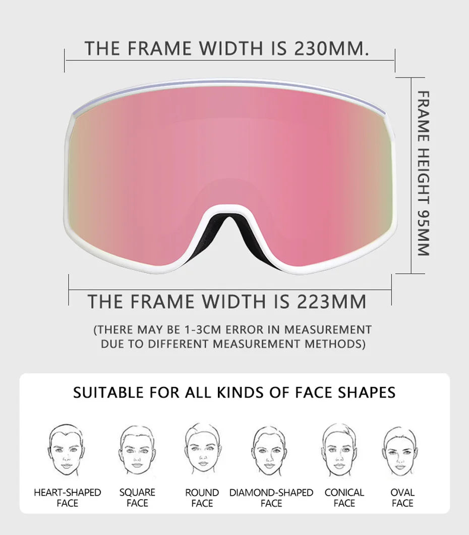 UV400 Anti-fog Double Layers Ski Goggles Big Lens Ski Glasses Mask Skiing Snow Snowboard Eyewear Mirror Goggles for Men Women