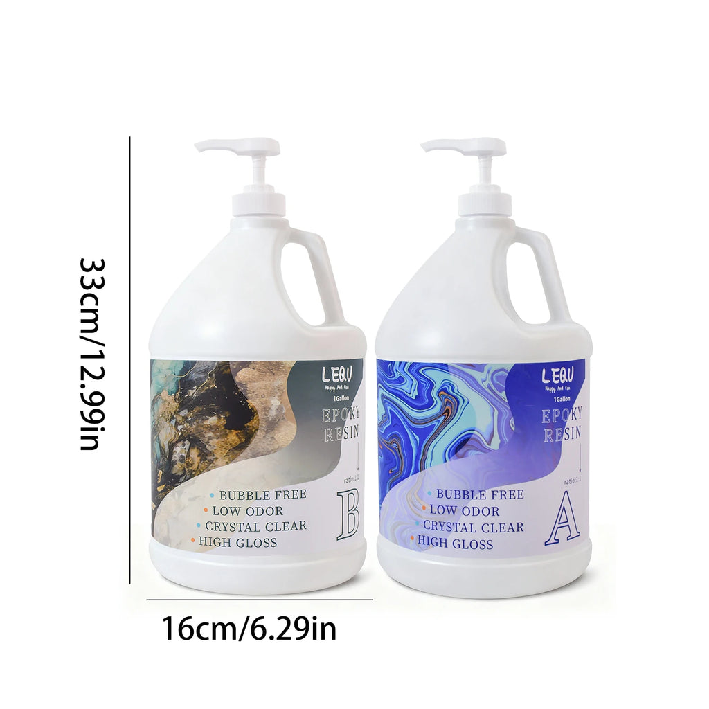 LEQU 2 Gallon Crystal Clear Epoxy Resin Kit, Bubble-Free & Non-Yellowing, Fast-Curing for Coating, Casting, Jewelry, Table Tops, Bar Tops, Solid Wood Side Tables, Handicrafts