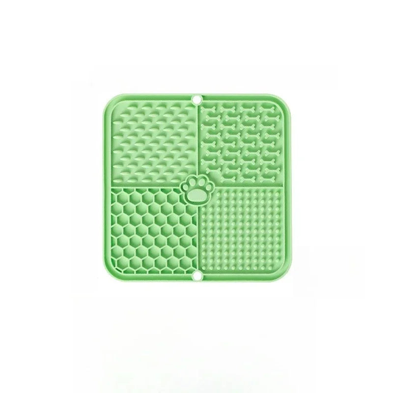 Silicone Lick Mat for Dogs Cats, Strong Suction Cup 4-Zone Multi Textured Slow Feeder Pad, Bath Grooming Distraction Anxiety Relief, BPA Free Dishwasher Safe Pet Feeding Mat