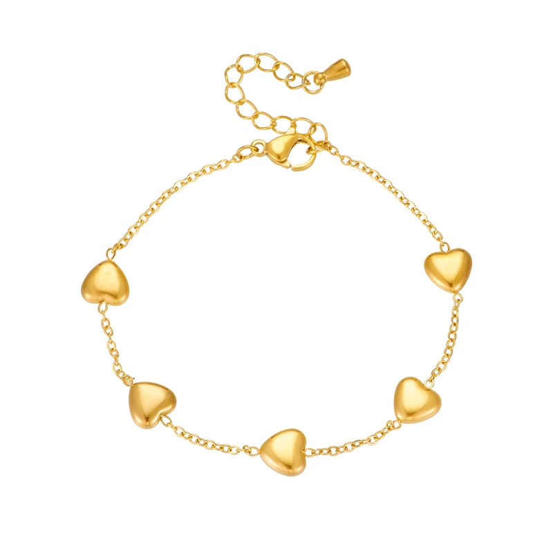 DIEYURO 316L Stainless Steel Gold Color Heart Love Bracelet For Women Girl Fashion Bangles Rust-proof Jewelry Lady Holiday Gift