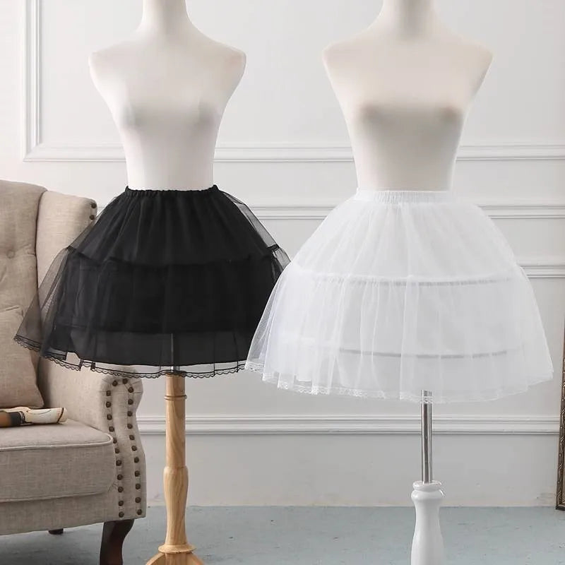 Girls Crinoline Petticoat with Hoop Under Skirt Short White Underskirt A-line Ball Gown Petticoats