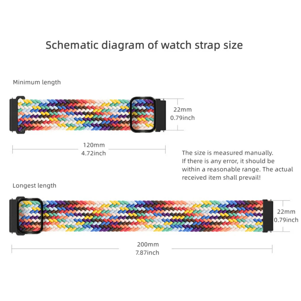 20mm 22mm Braided Solo Loop Strap For Samsung Watch 5/4/3 Active 2/Huawei Watch 3/GT Nylon Elastic Bracelet Amazfit GTR/GTS Belt