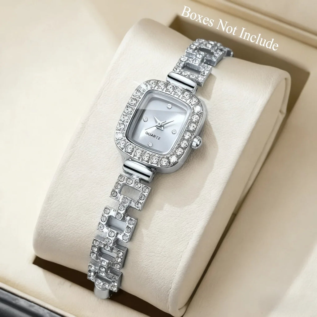 Luxury Rhinestone Women Watches Elegant Square Quartz Bracelet Wristwatch Reloj Mujer Girls Clock Gift (Without Box)