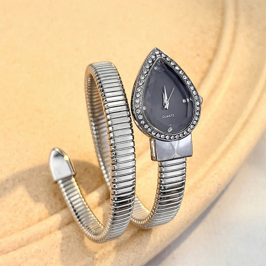 Elegant Ladies' Water - Drop Headed Watch with Snake - shaped Band