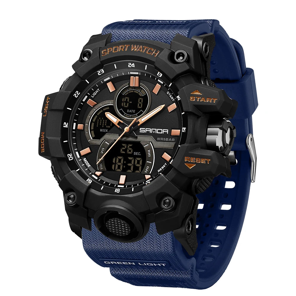 SANDA Digital Men Watch Military Sport Waterproof Wristwatch Man TPU Strap Quartz LED Clock Fashion Stopwatch Date Male Clock