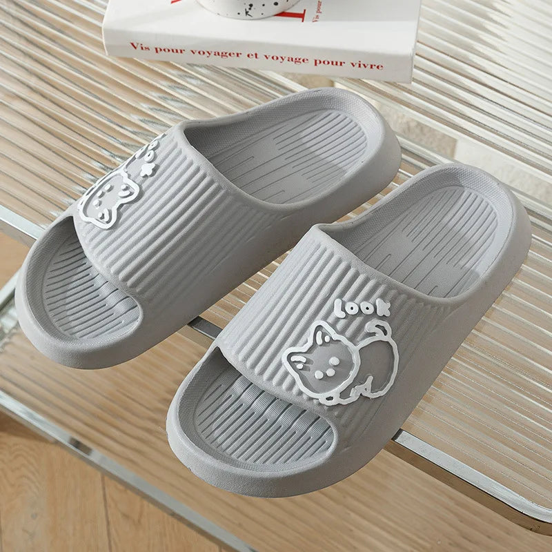 Fashion Cat Women Men Slippers Indoor Cute Cartoon Unisex Slides Bathroom No-Slip Light Sandals Family Soft Lovely Home Shoes