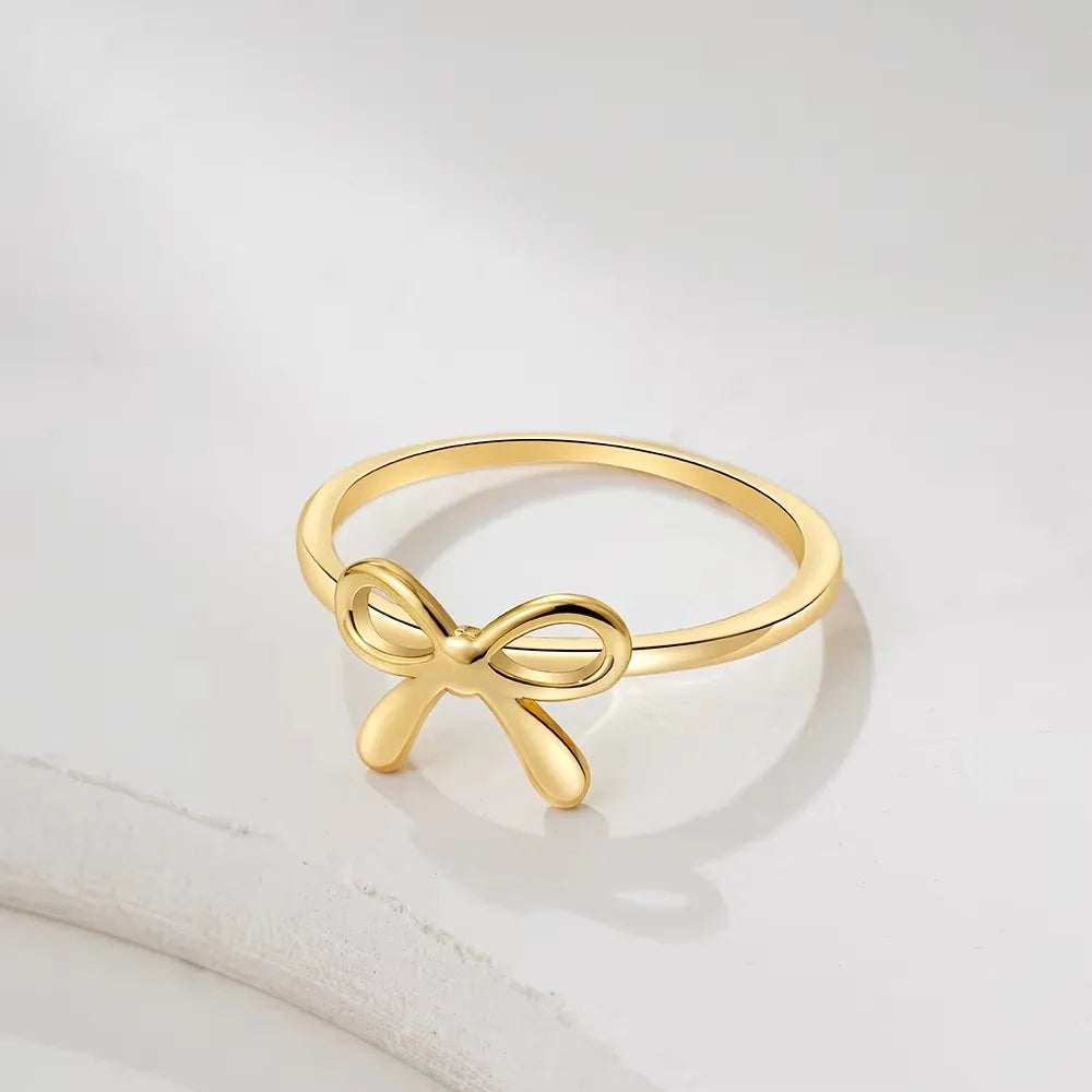 Minimalist Cute Gold Color Stainless Steel Bow Rings for Women Waterproof Butterfly Finger Ring Wedding Aesthetic Jewelry Gifts